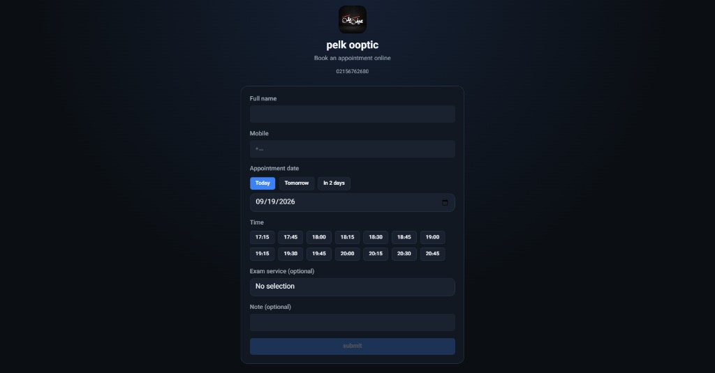 Online appointment booking form — pick a day and time slot